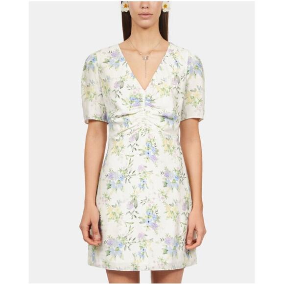 NWT The Kooples Floral Shirred Puff-Sleeve Mini Dress XS - Picture 4 of 10